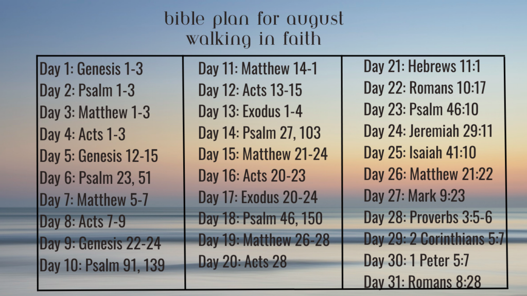 bible plan for august walking in faith